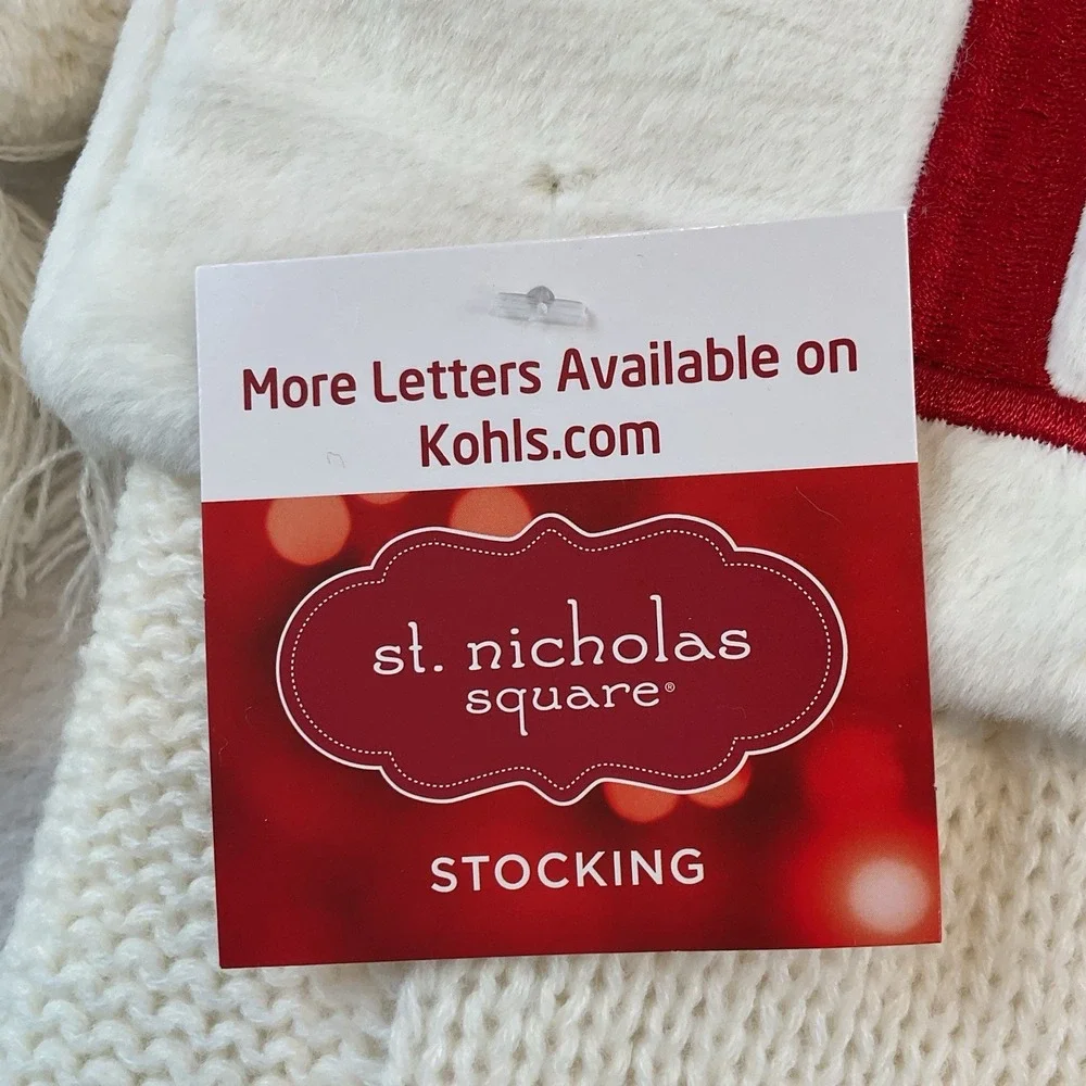 St Nicholas Square Christmas Stocking Cable Knit White K Initial Monogram Kohls